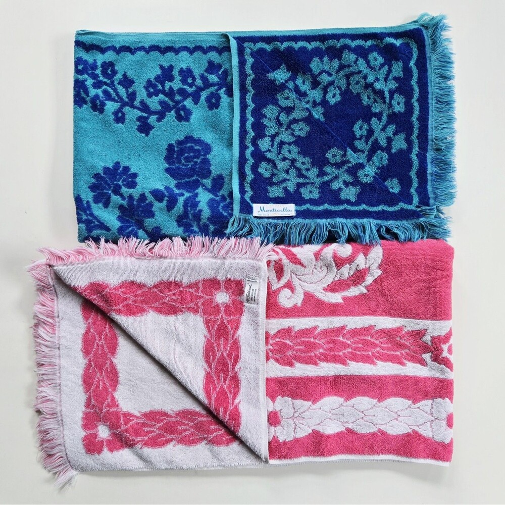 Lot Of 2 Vintage Retro Bath Towels  Fieldcrest And  Cannon/Monticello Pink Blue